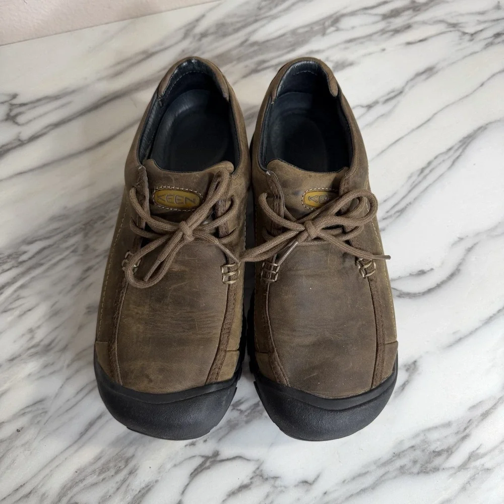 Keen Mens Portsmouth II Shoes Size 9.5 Waterproof Brown Leather Lace Up Toe Cap